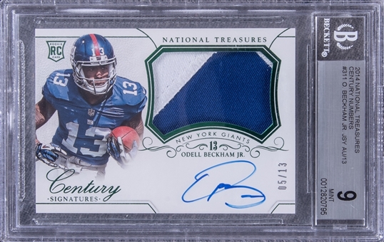 2014 Panini National Treasures #311 Odell Beckham Jr. Century Numbers Rookie Patch Autograph (#5/13) - BGS MINT 9/9 AUTO